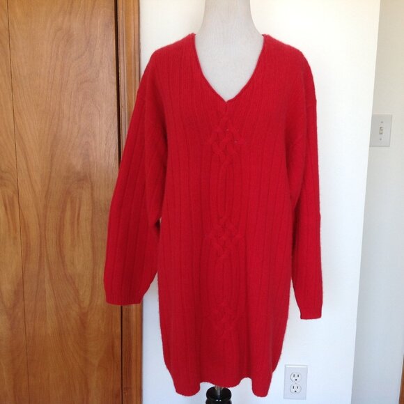 Vintage New York Studio Sweater Long Lambswool Angora Red Medium - Picture 1 of 5
